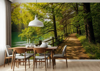 Peaceful lake view wall mural for a modern living room decor