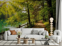 Forest and lake wallpaper for a balanced interior style