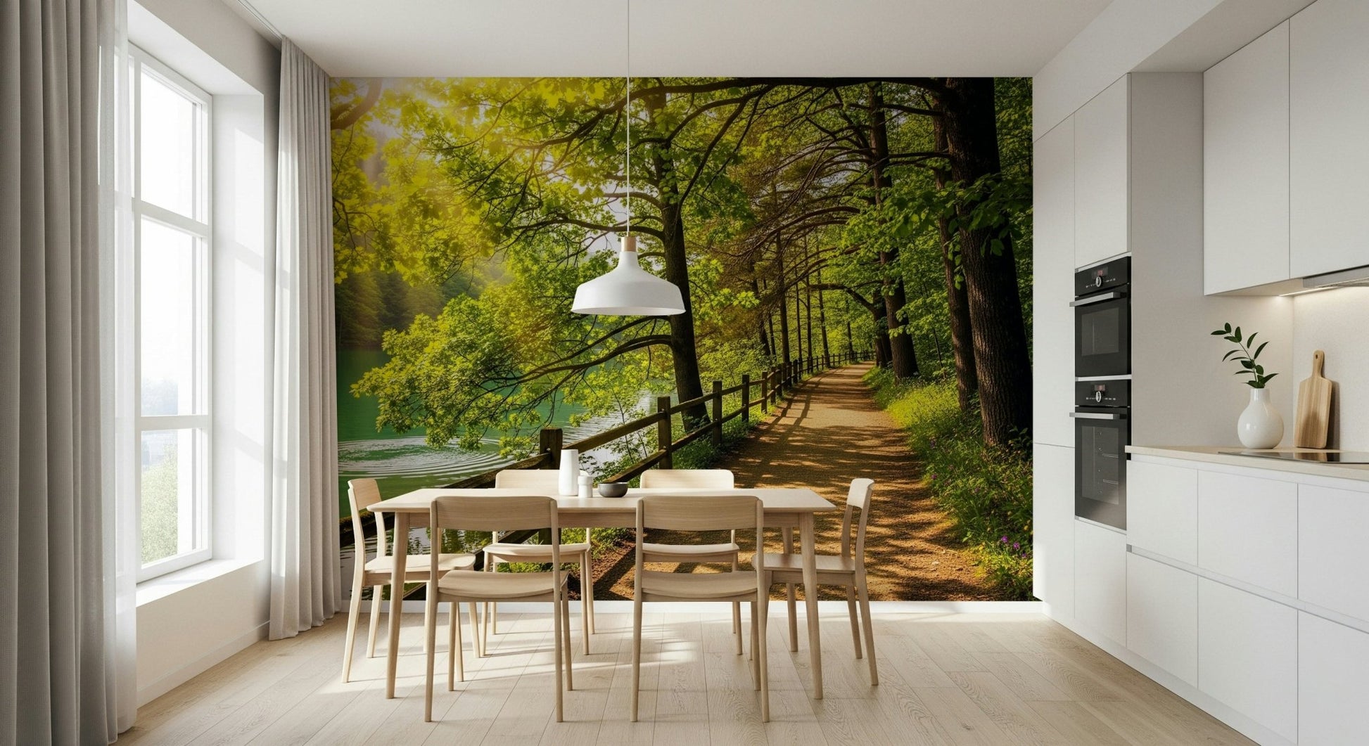 Tranquil water view wall mural for a spa or wellness room