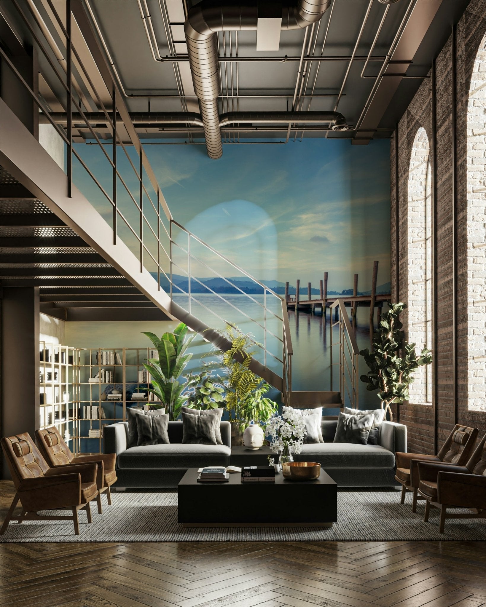 Nature-themed wallpaper with lake.

