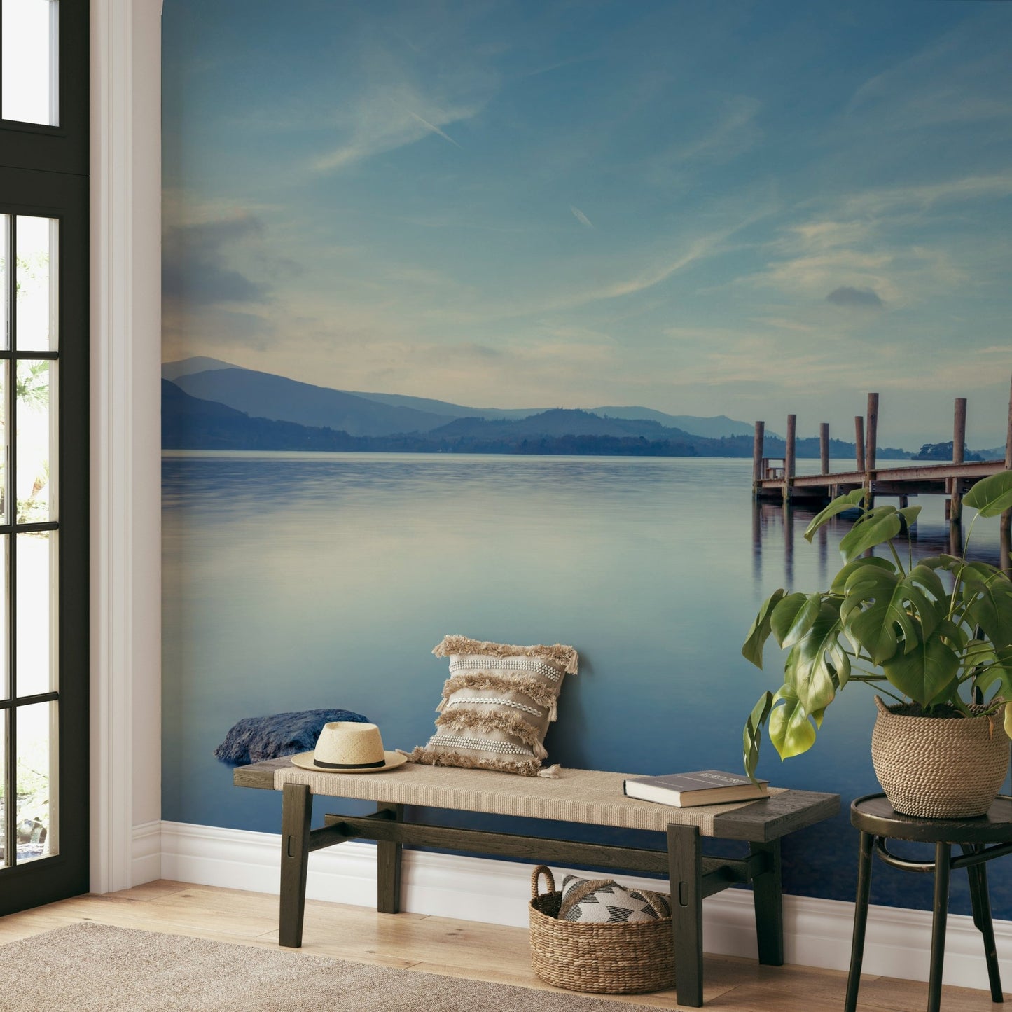 Peaceful water body design on wall.

