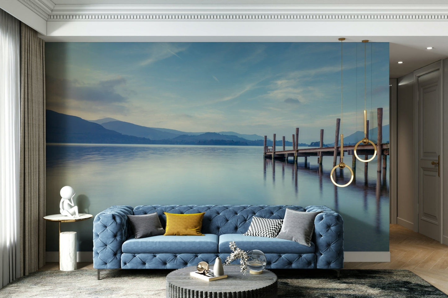 Serene lake scene on wallpaper.

