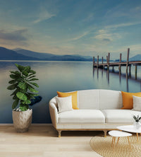 Wall decorated with lake art.

