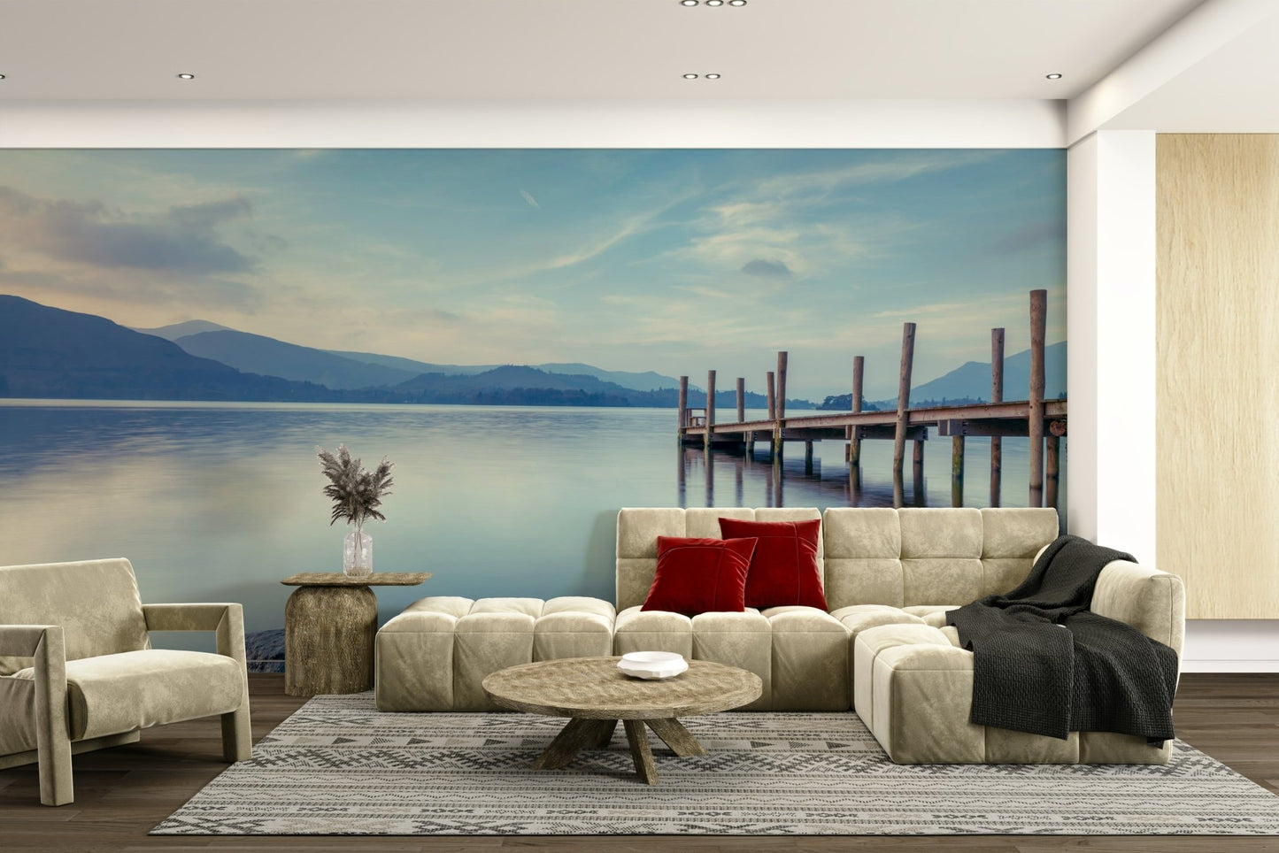 Artistic lake landscape print.

