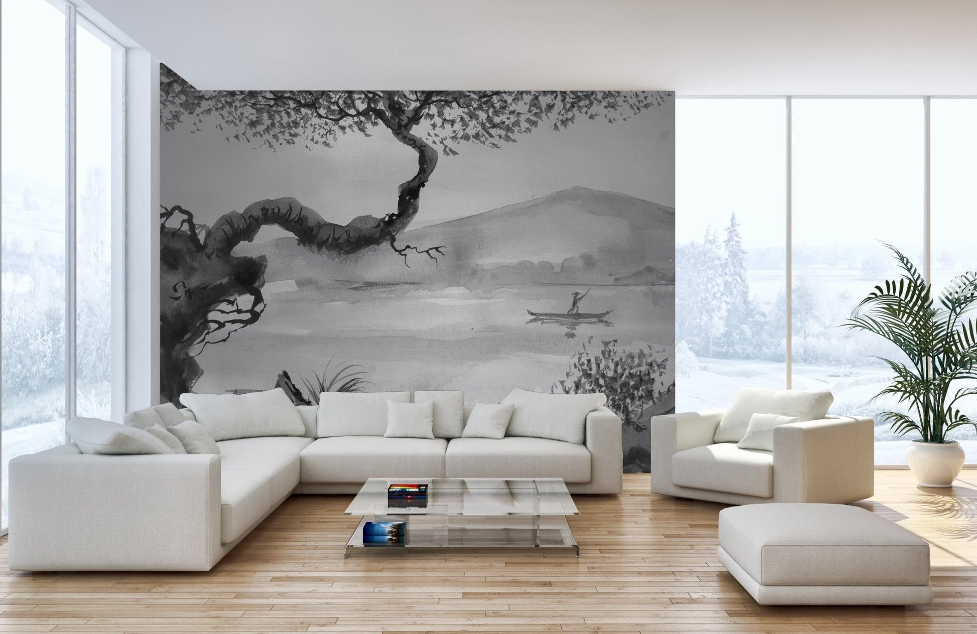 Watercolor Brushstrokes Lakeside View Wallpaper Murals - Giffywalls, A531