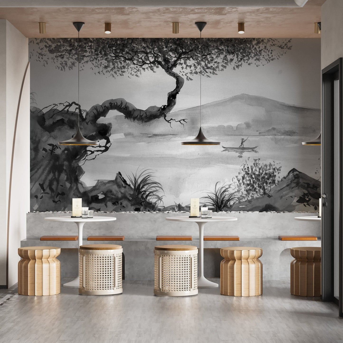 Watercolor Lakeside View Wallpaper Mural, A531