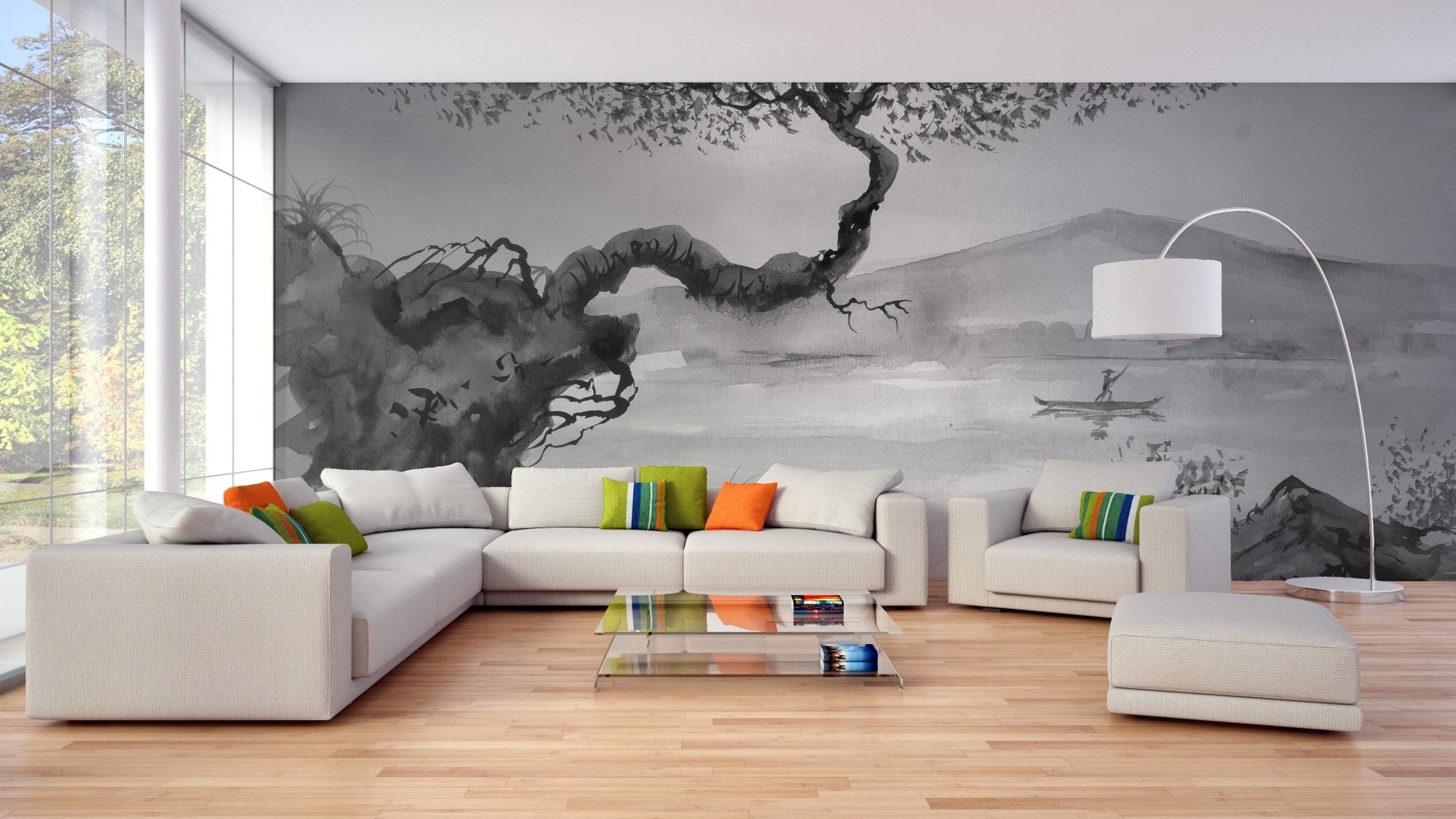 Brushstroke Lakeside View Wall Mural, A531