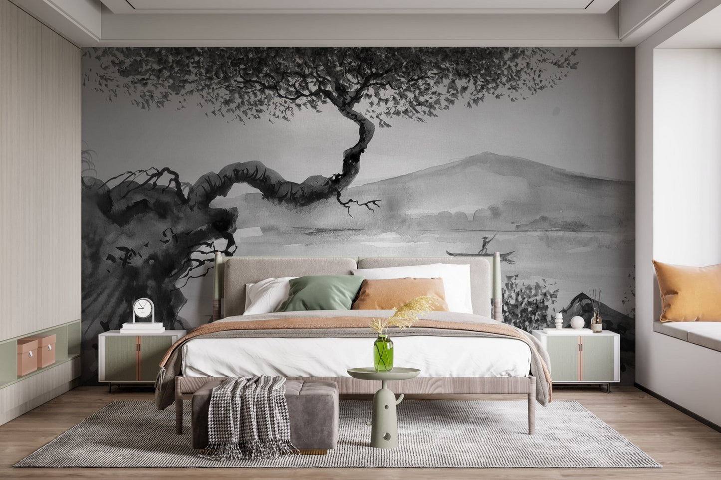 Artistic Watercolor Lakeside Wall Mural, A531