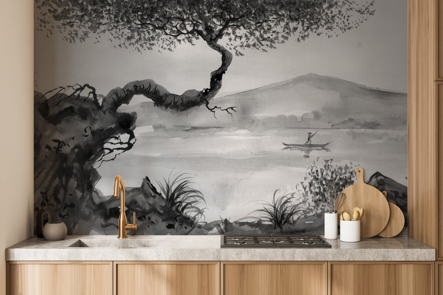 Watercolor Brushstrokes Lakeside View Wallpaper Murals - Giffywalls, A531