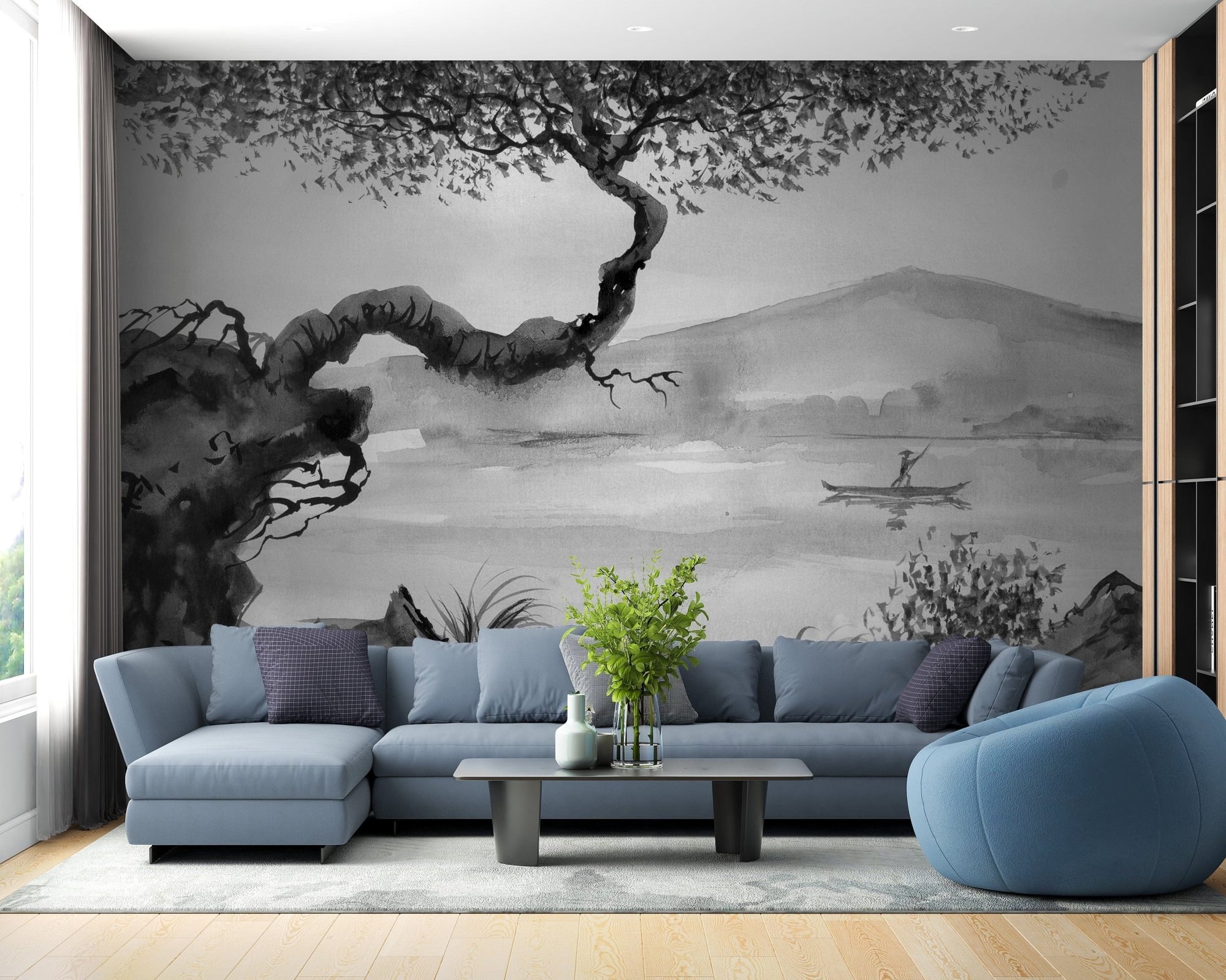 Watercolor Brushstrokes Lakeside View Mural, A531