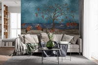 Lakeside Reverie: Cranes & Wisteria Wall Mural