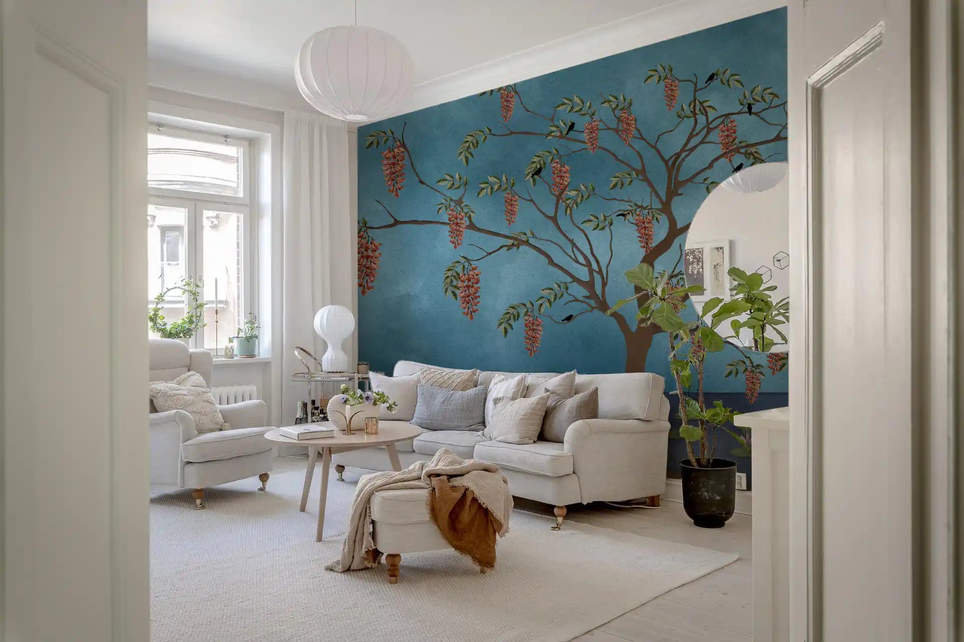 Lakeside Reverie: Cranes & Wisteria Wall Mural
