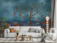 Lakeside Reverie: Cranes & Wisteria Wall Mural