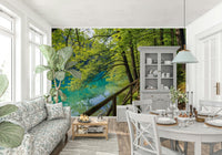 Calm water wallpaper for a serene bedroom feature wall design.