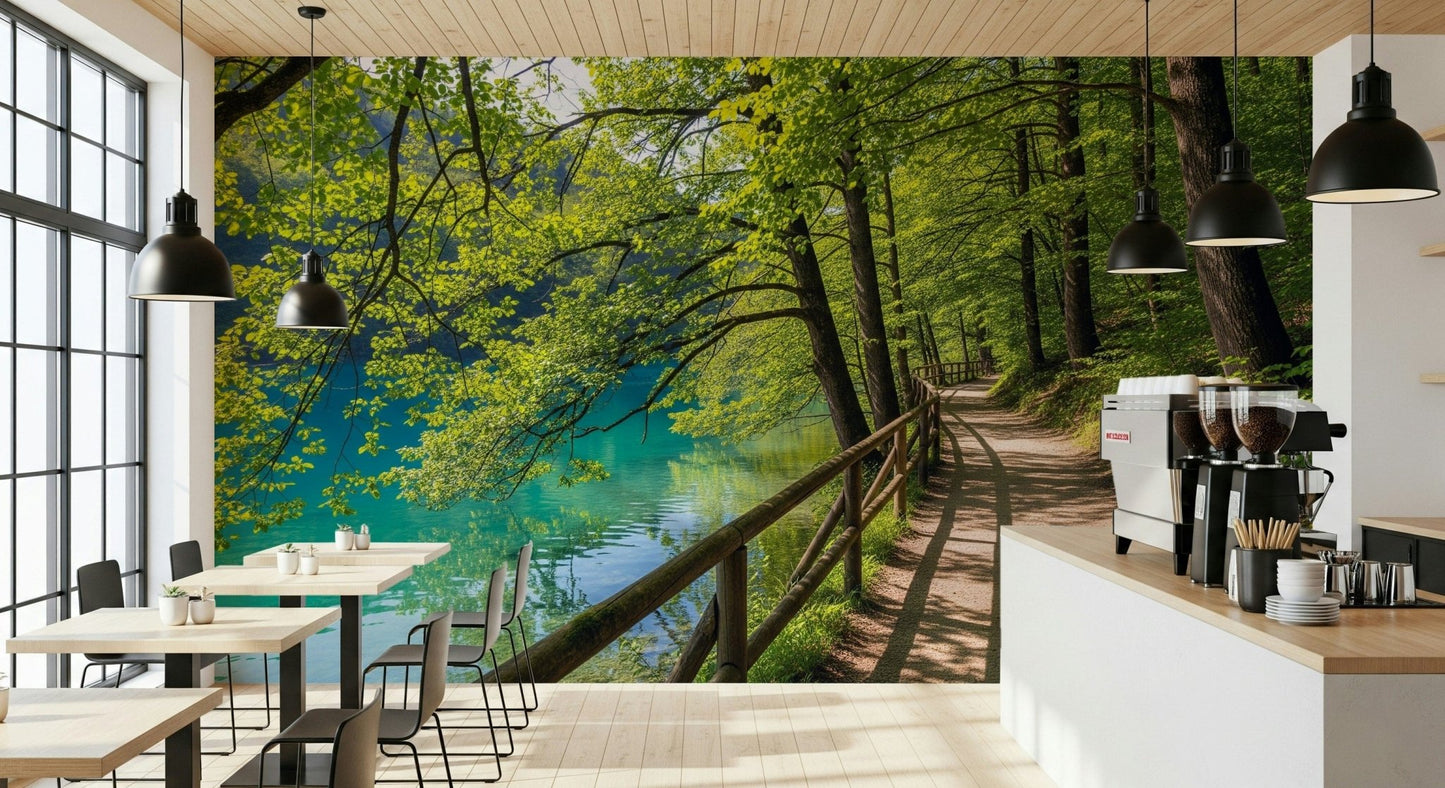 Lakeside Serenity wall mural with a soft mist effect in a guest suite.