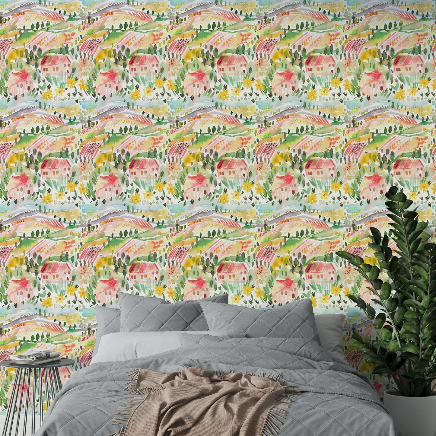 Landscape Tuscany Watercolor Wallpaper⁠