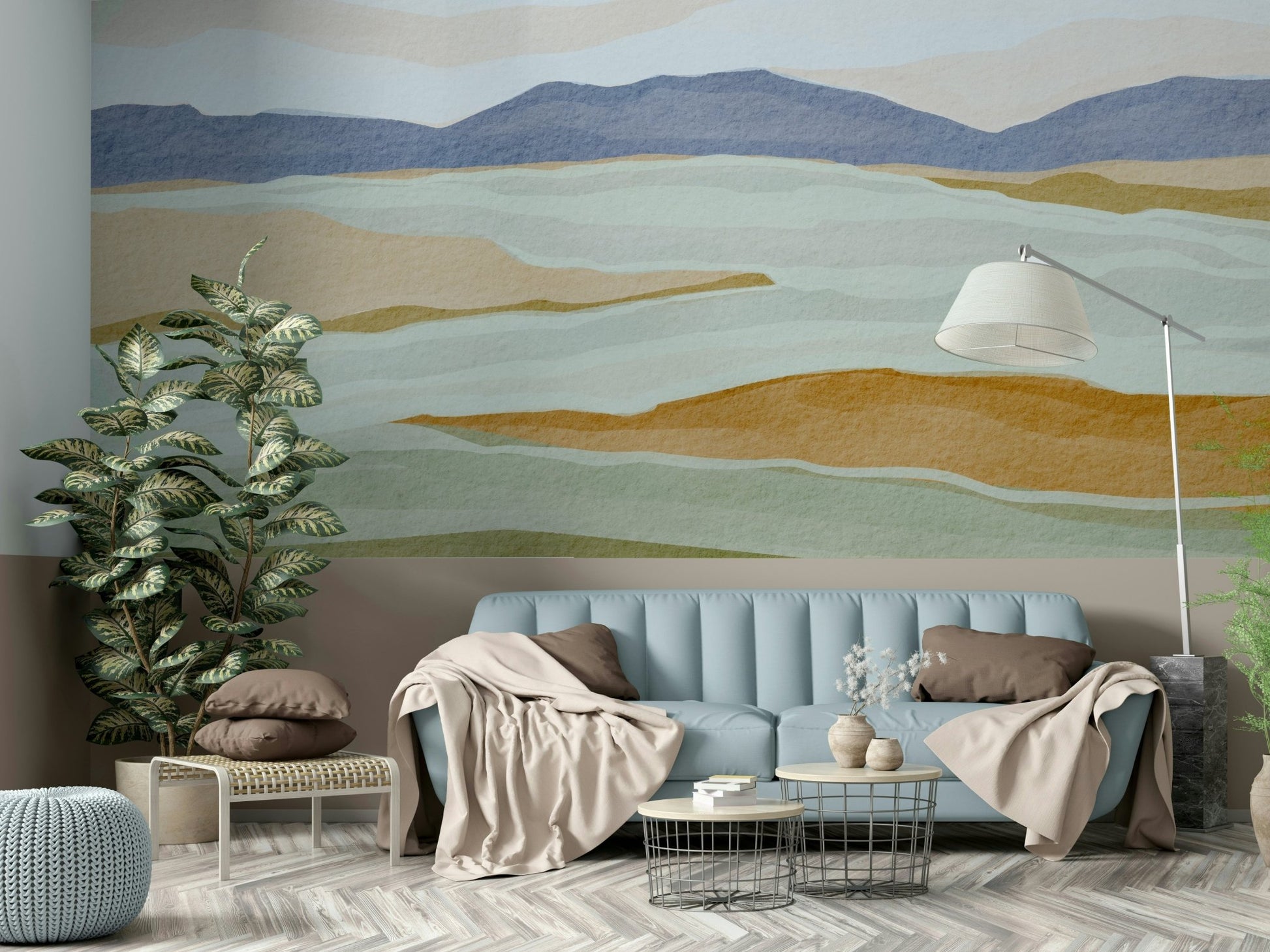 Office wall with calm nature wallpaper

