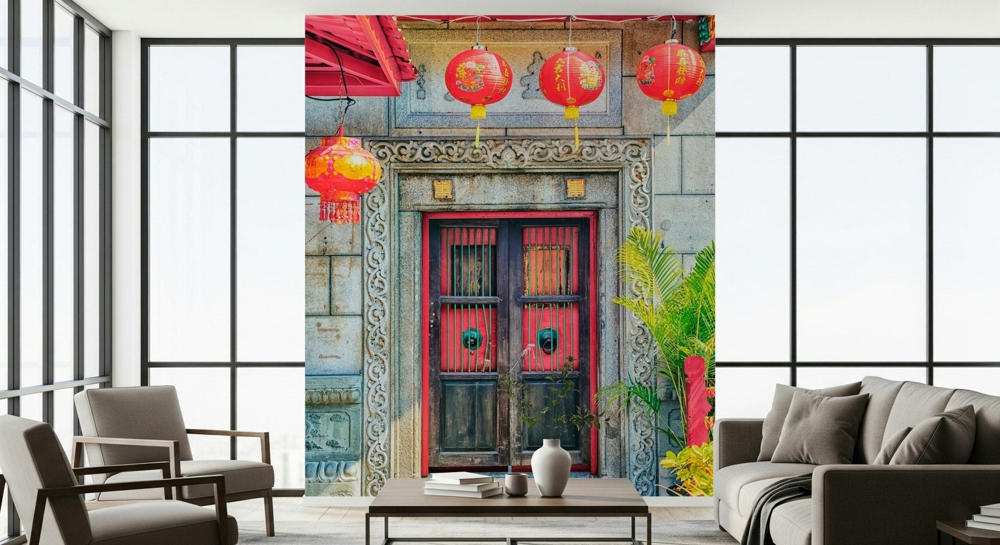 Lantern Entrance oriental doorway scenery wallpaper mural., GD7456