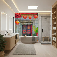 Vibrant Asian decor Lantern Entrance peel and stick wallpaper., GD7456