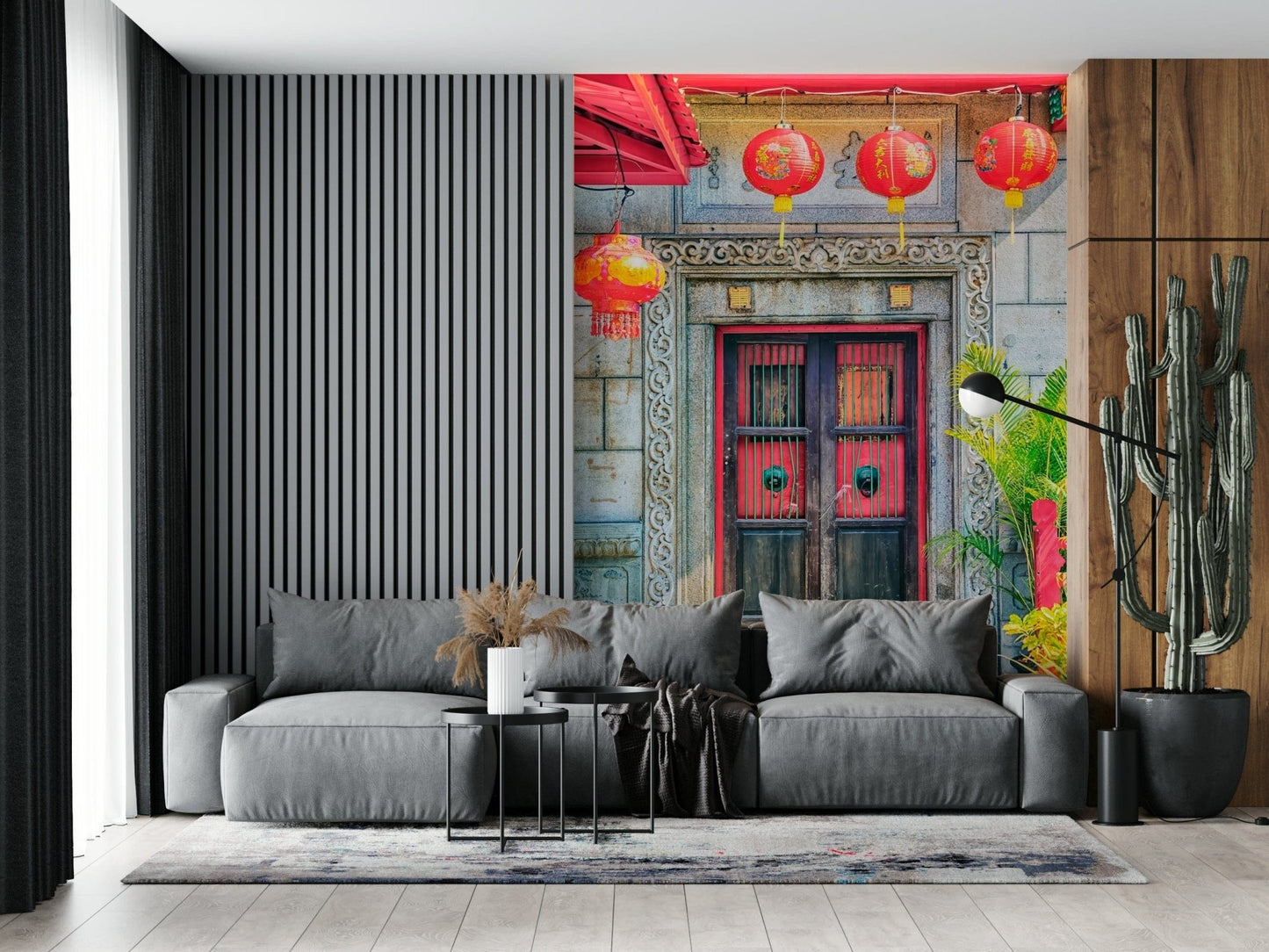 Lantern Entrance weathered stone masonry wallpaper mural., GD7456