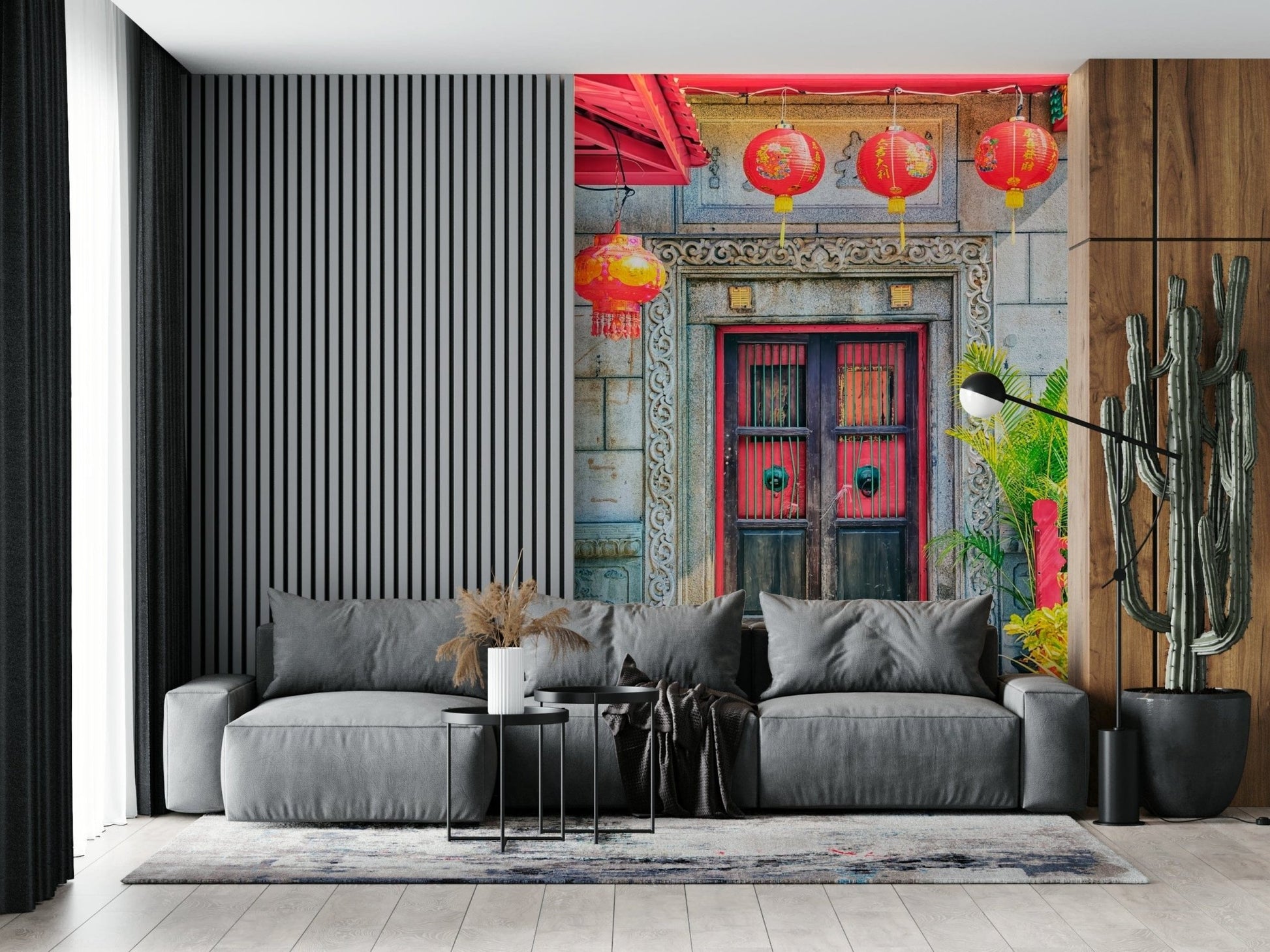 Lantern Entrance weathered stone masonry wallpaper mural., GD7456