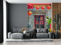 Lantern Entrance weathered stone masonry wallpaper mural., GD7456