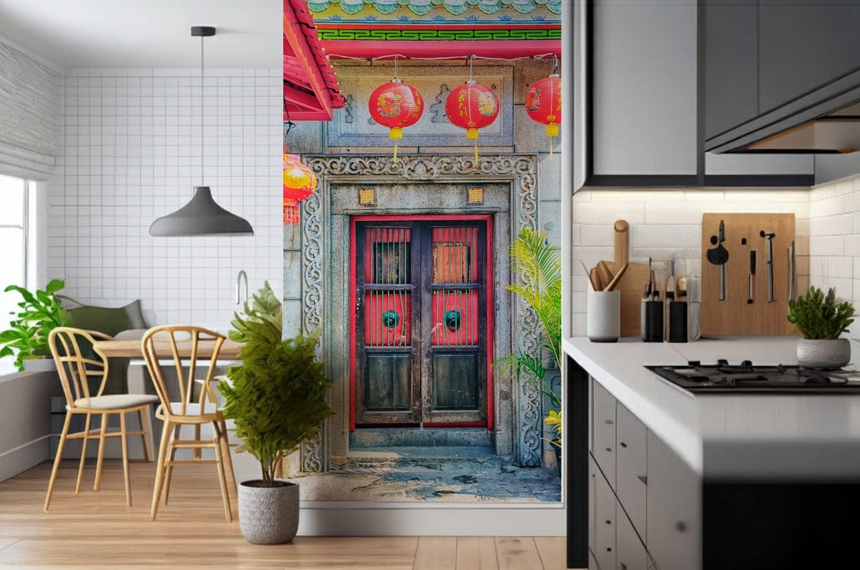 Lantern Entrance botanical palm leaf wallpaper for walls., GD7456