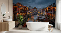 Stone arch bridge crosses still canal water across the lantern wall mural
GD9509