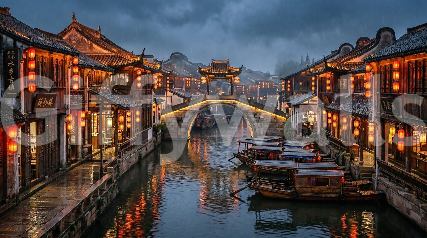Misty rain softens the lantern glow inside the Lantern Reflections wall mural
GD9509