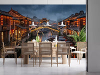 Red lanterns glow along wooden balconies in this old-town wall mural
GD9509