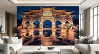 Majestic white archway in Taiwan at twilight.