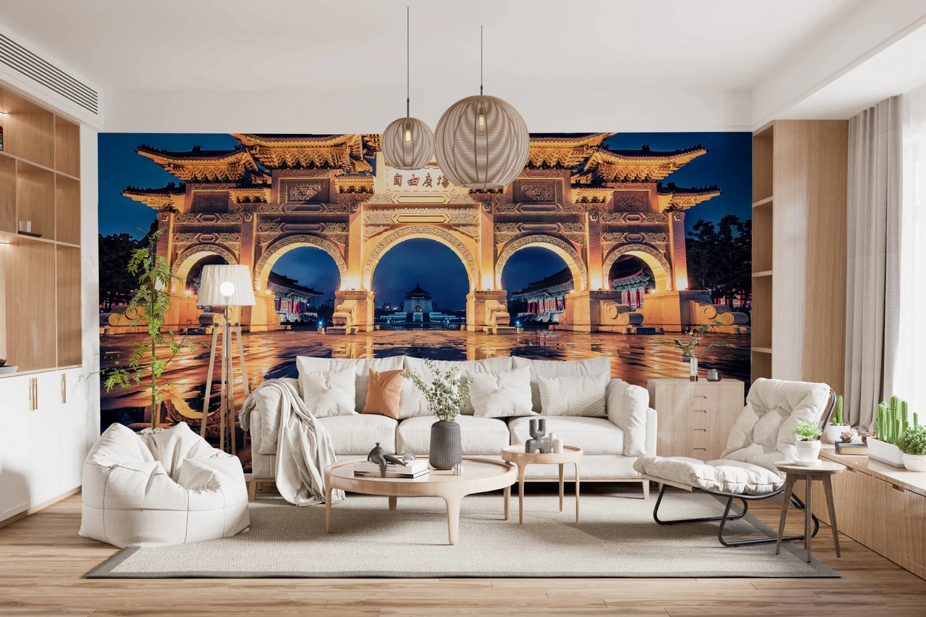 Liberty Square archway in Taipei at night.