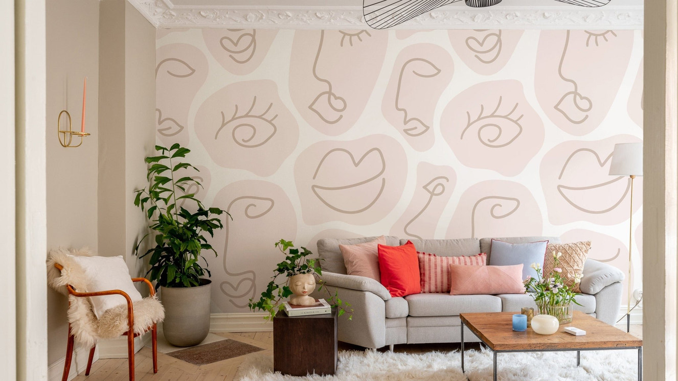 Human face line art wall mural
