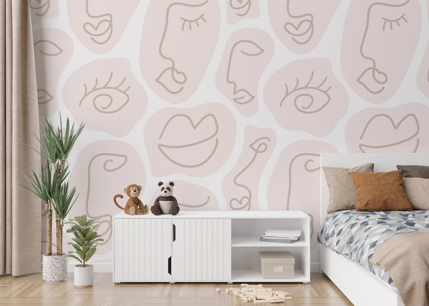 Line drawing face mural for walls AB-16

