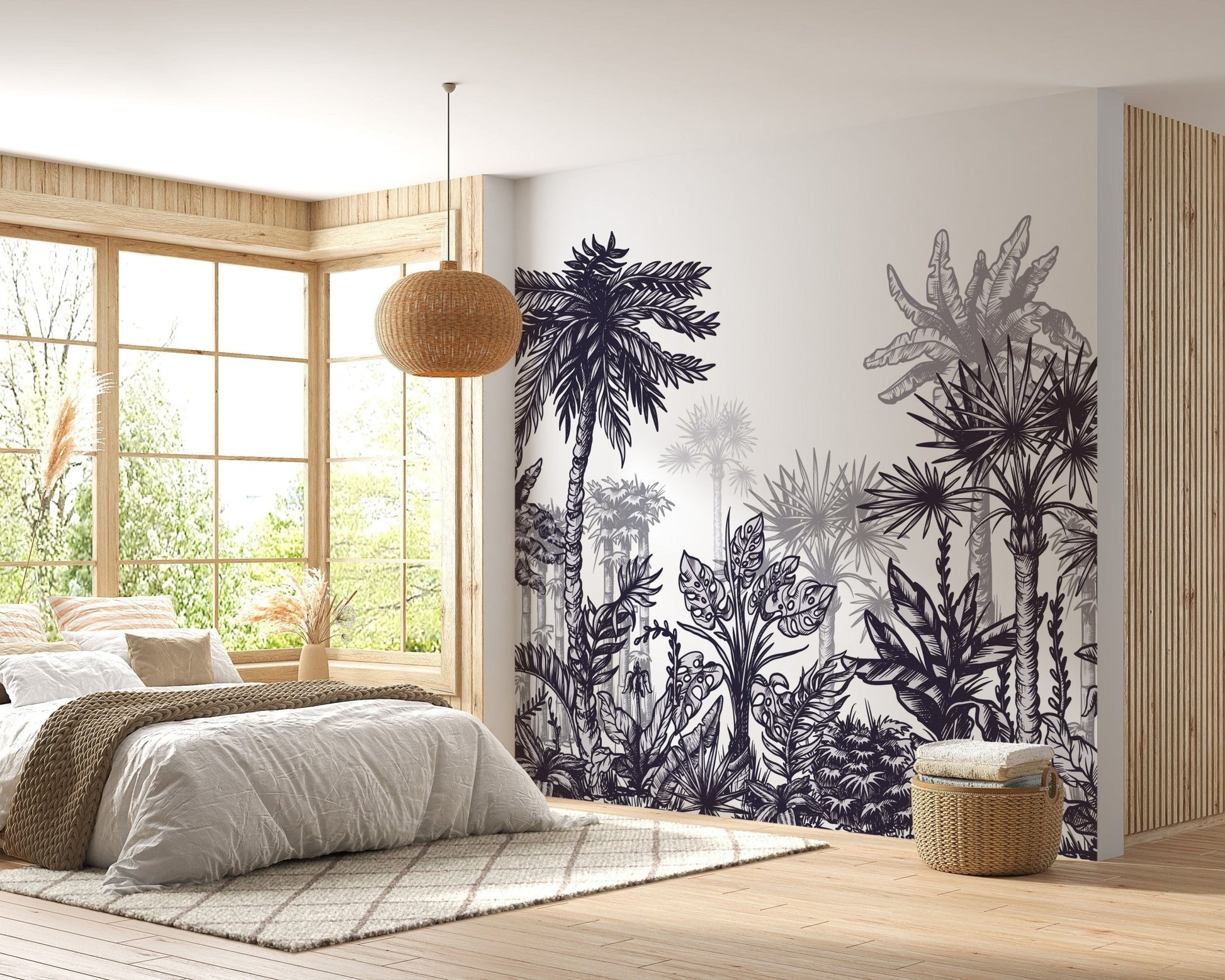 Large tropical tree mural with vibrant charm
