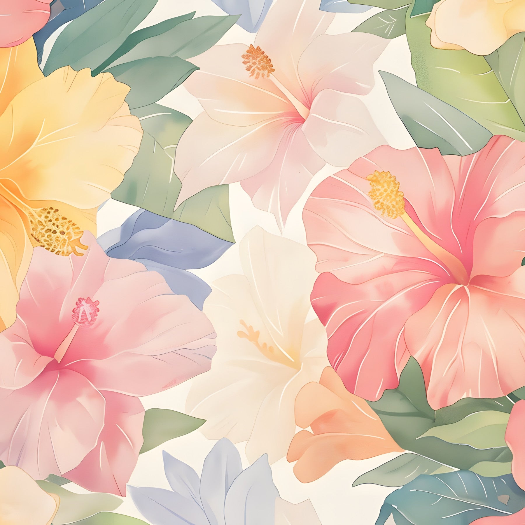 Pastel Hibiscus Watercolor Wallpaper D011