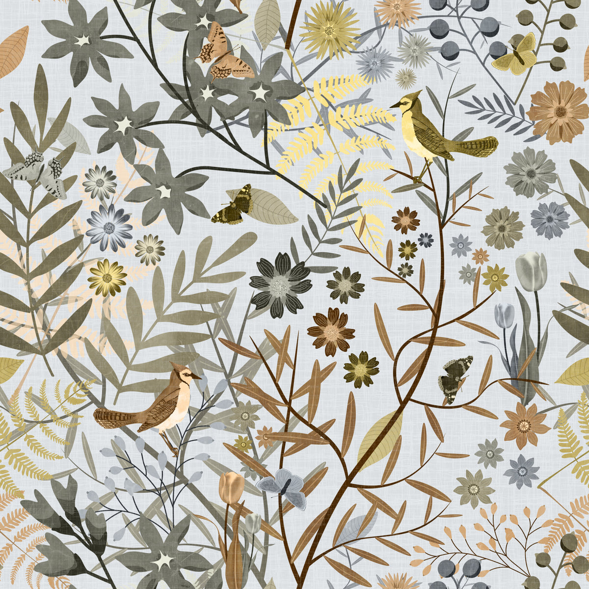 Birds Garden Golden Gray in your room — zoomed