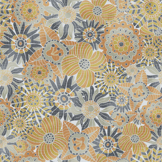 Round Scandinavian Flowers Golden and Gray