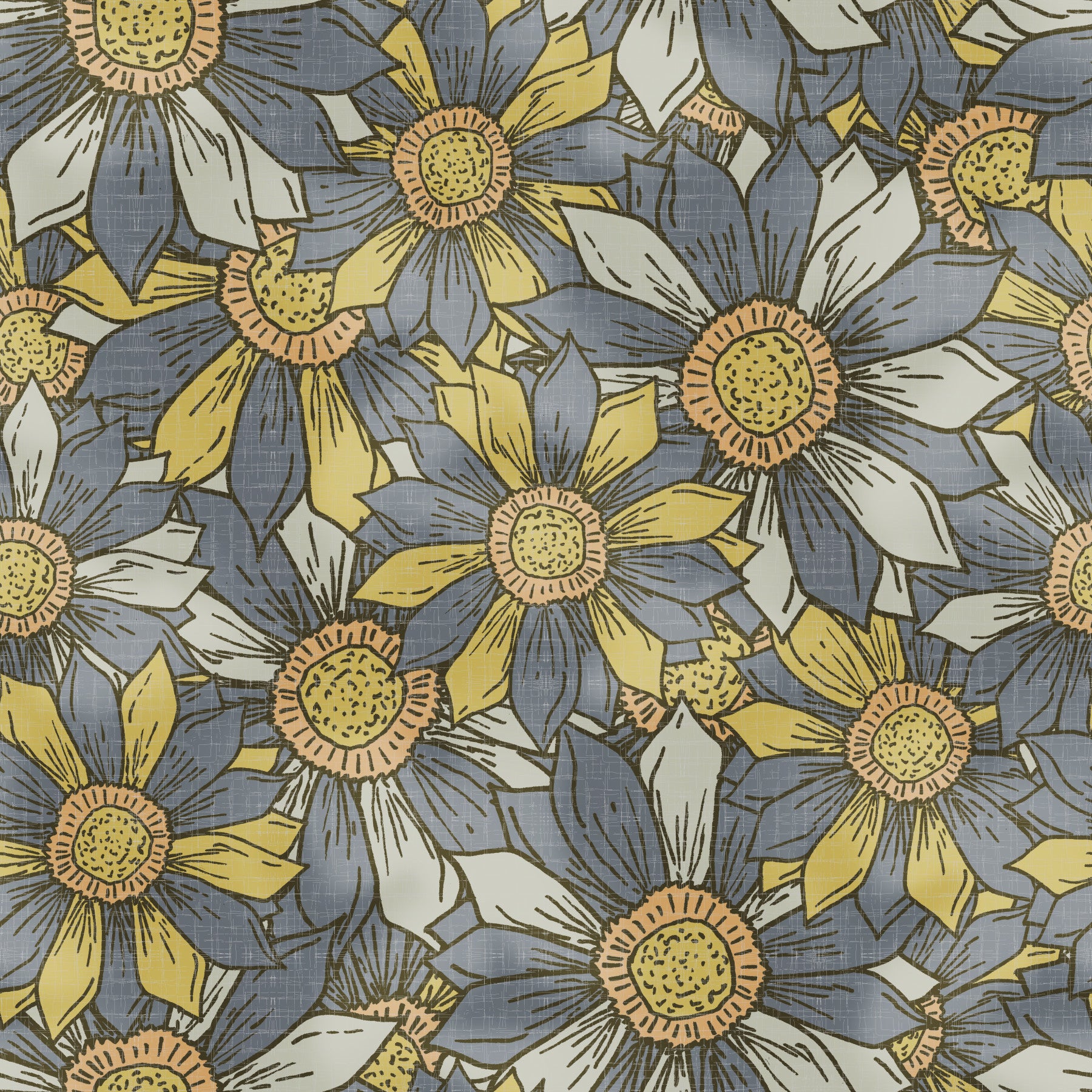 Boho Maximalist Flowers Golden and Gray