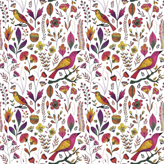 Whimsical Songbird Garden White