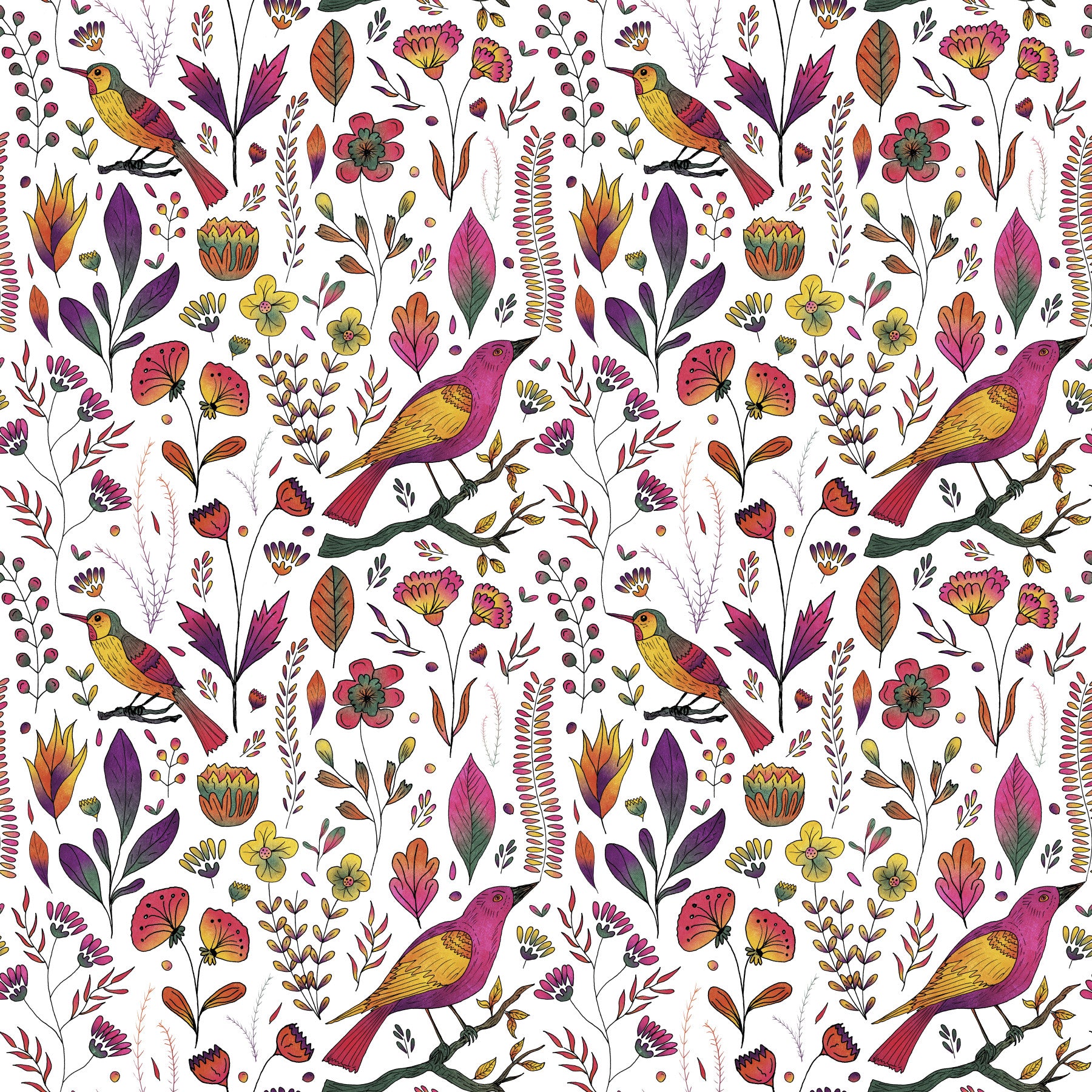 Whimsical Songbird Garden White