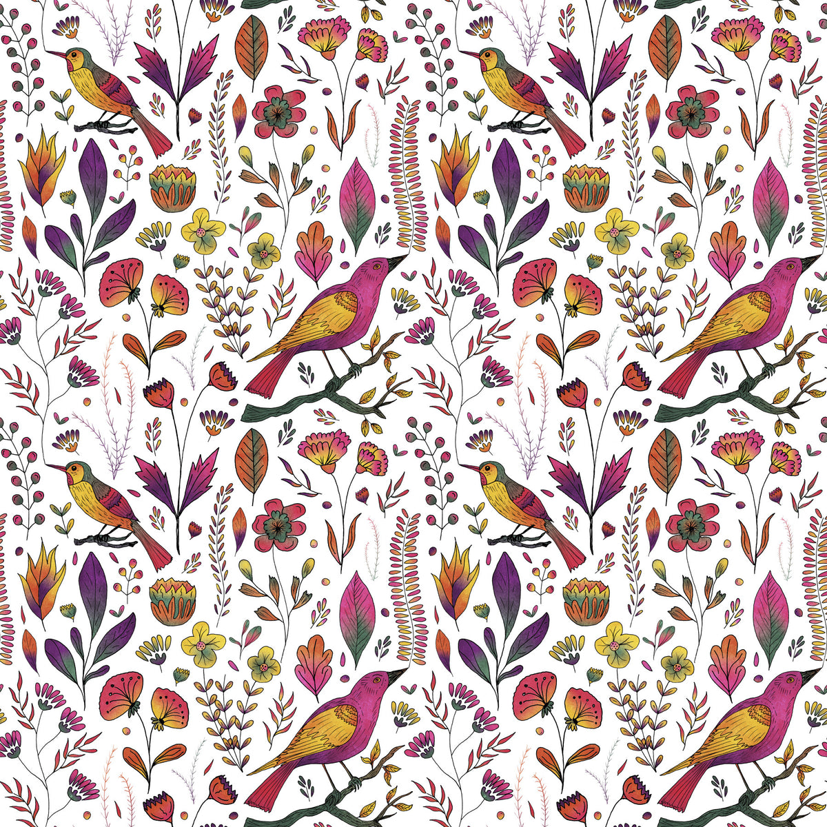 Whimsical Songbird Garden White in your room — zoomed