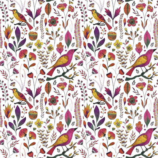 Whimsical Songbird Garden White