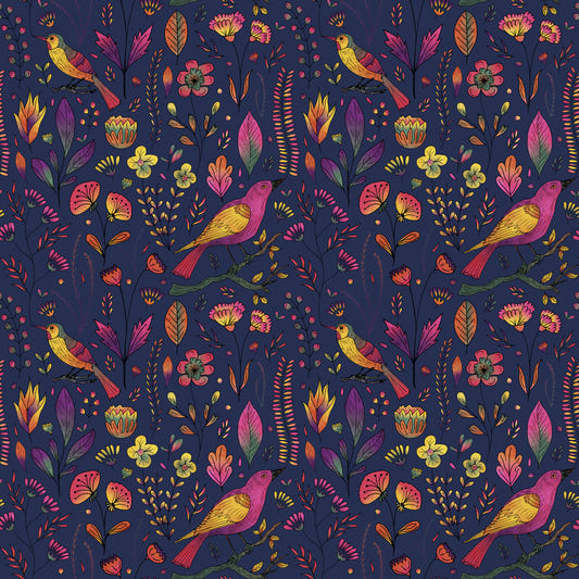 Whimsical Songbird Garden Navy