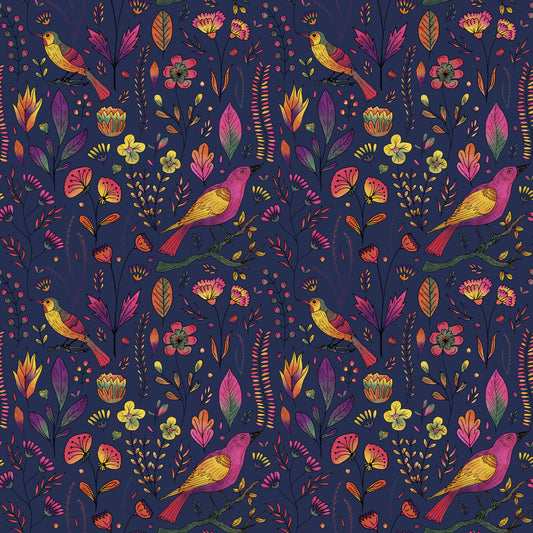 Whimsical Songbird Garden Navy