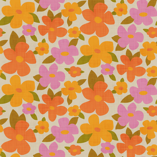 Retro Bright Flowers in Orange Pink Yellow