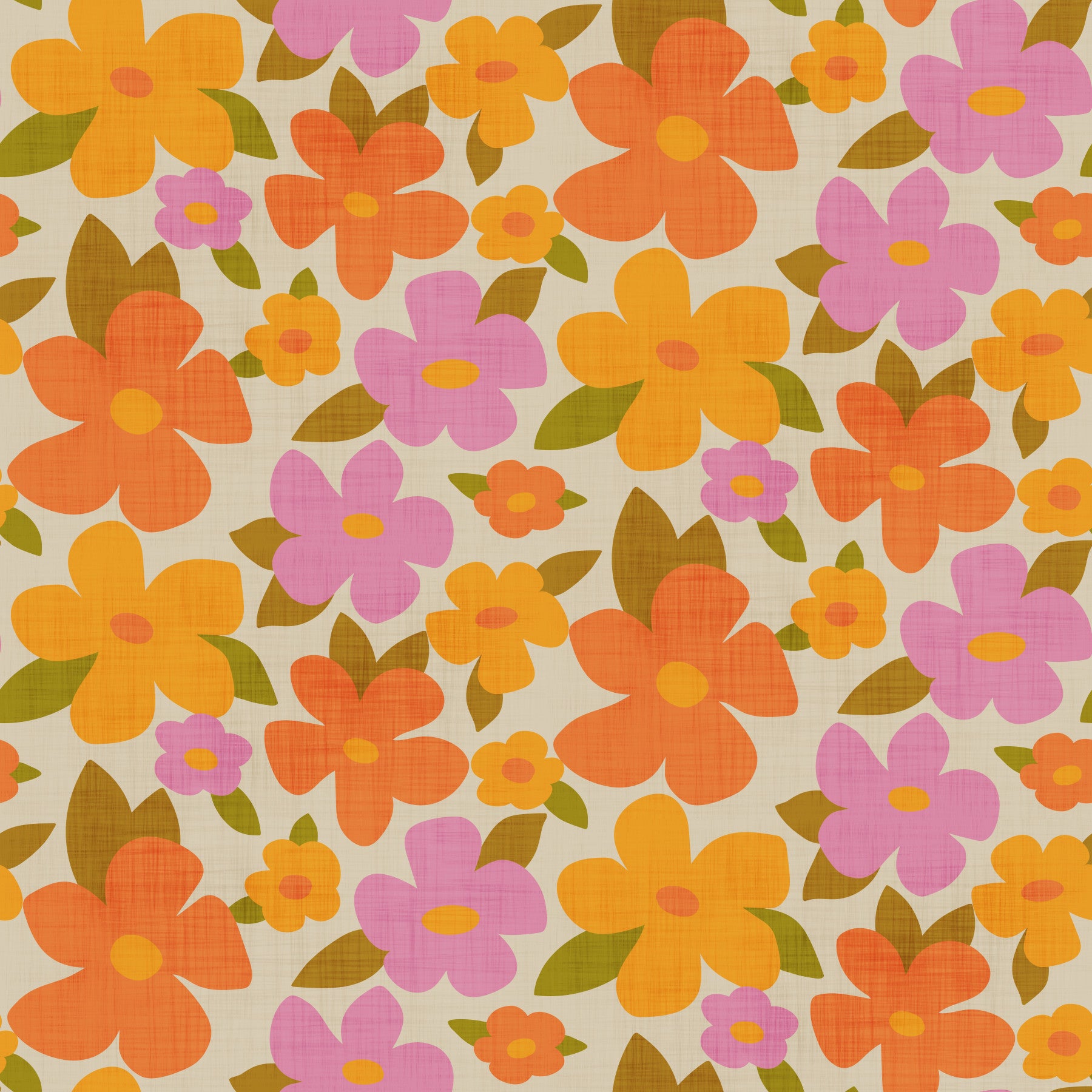 Retro Bright Flowers in Orange Pink Yellow