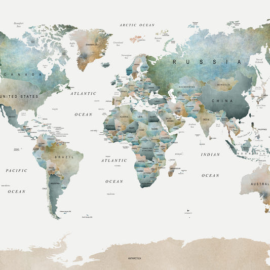 World Map Muted Tones
