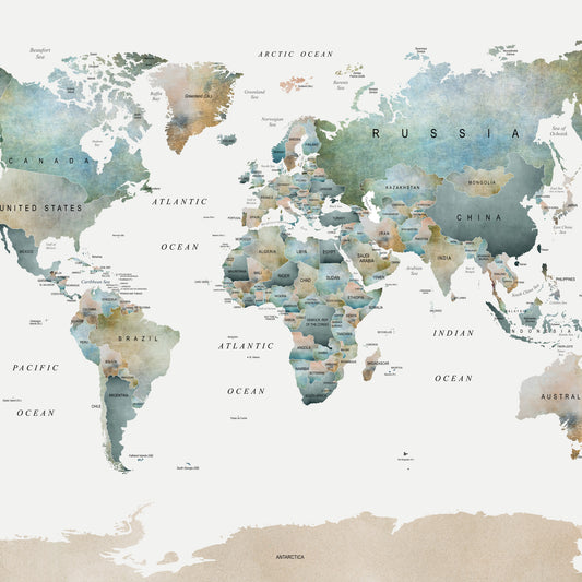 World Map Muted Tones