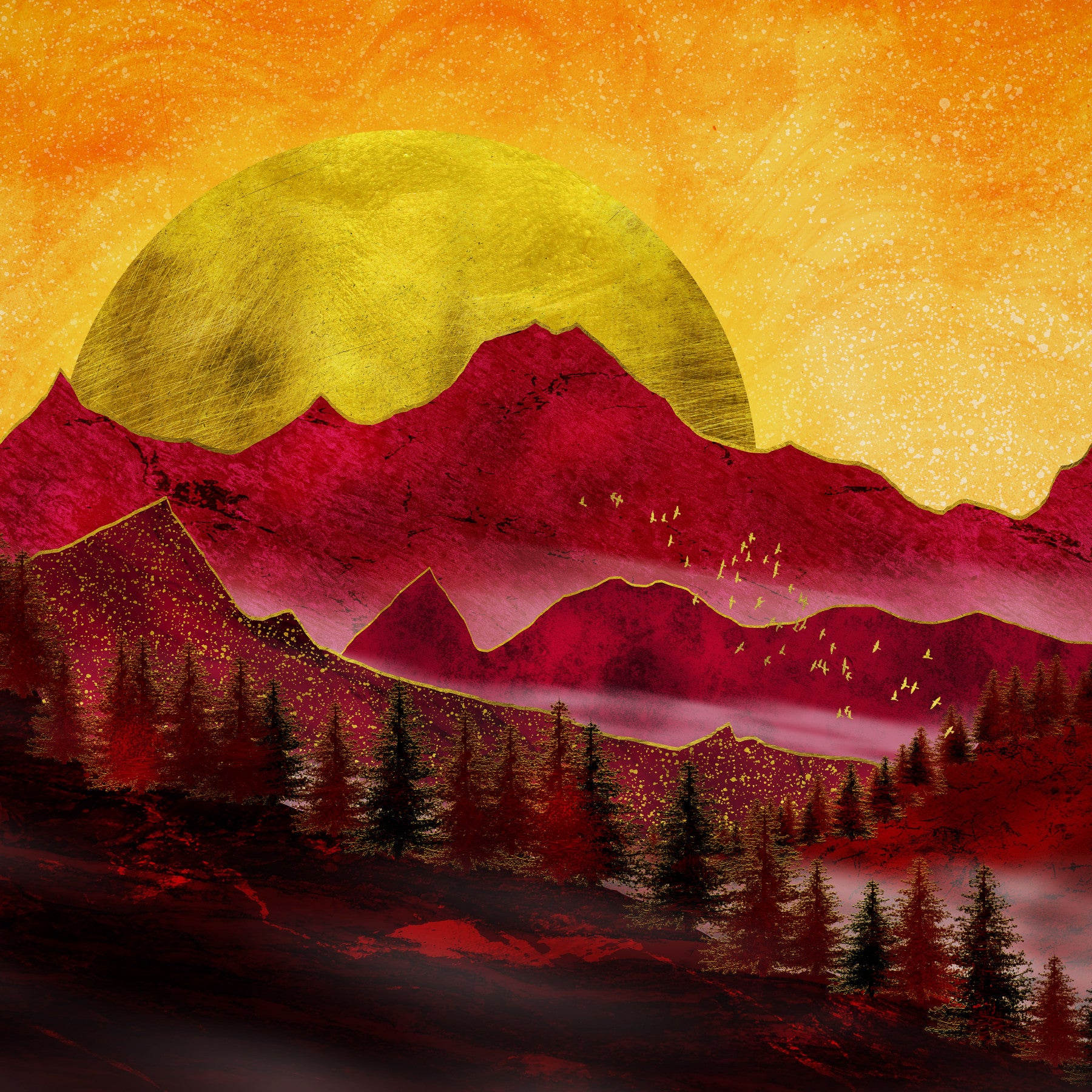 Golden Sun Over Red Mountains